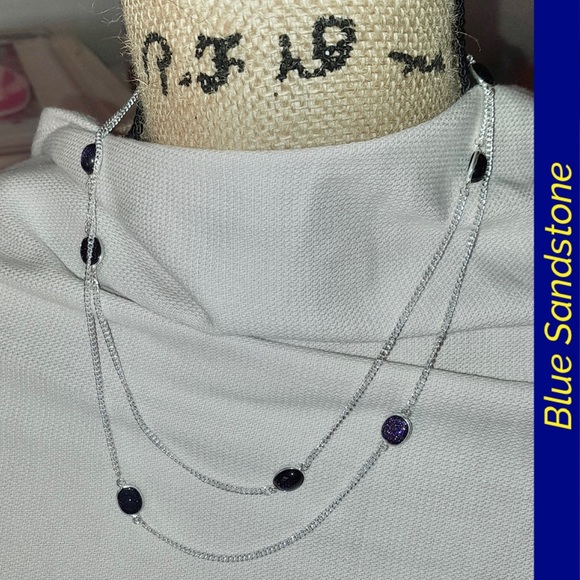 Blue Sandstone Gemstone Handmade Station Necklace - Picture 7 of 7